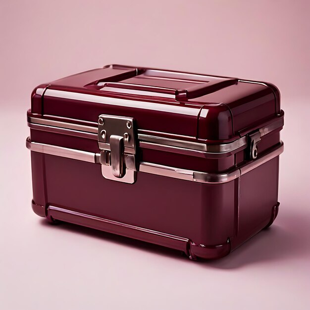 Rich Maroon Plastic Toolbox on Pale Pink Background Generative AI