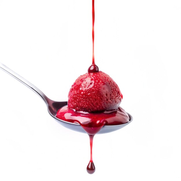 Photo rich raspberry sauce on dessert