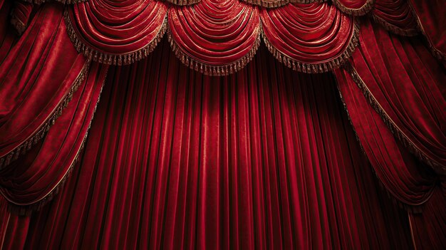 A rich red velvet theater curtain drawn open inviting the audience into a captivating performance A touch of elegance and drama