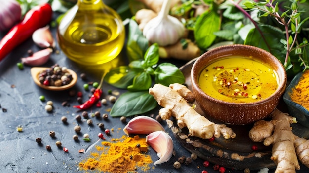 A rich savory dressing composed of antioxidantrich ingredients like garlic ginger and turmeric