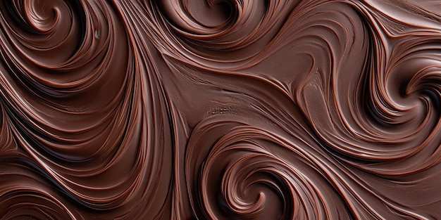 Photo a rich swirled texture of melted chocolate perfect for backgrounds or culinary themes exuding indulgence and warmth