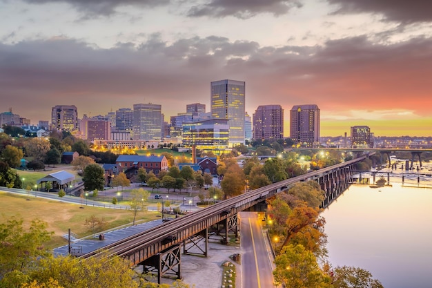 Richmond downtown city skyline cityscape in Virginia USA