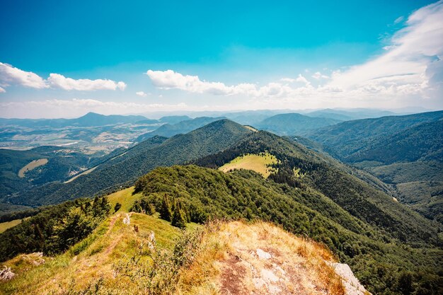 Ridge over the Slovakia mountains mala fatra Hiking in Slovakia mountains landscape Tourist traveler Mala Fatra national park Slovakia