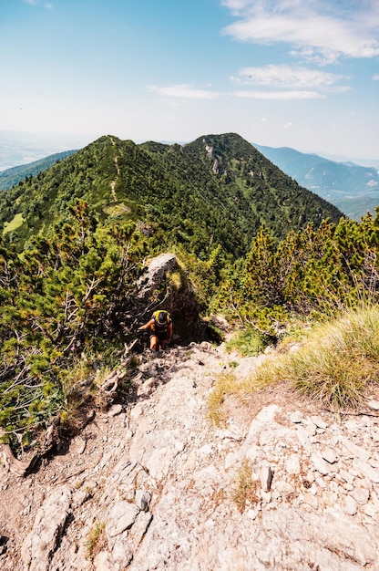 Ridge over the Slovakia mountains mala fatra Hiking in Slovakia mountains landscape Tourist traveler Mala Fatra national park Suchy peak