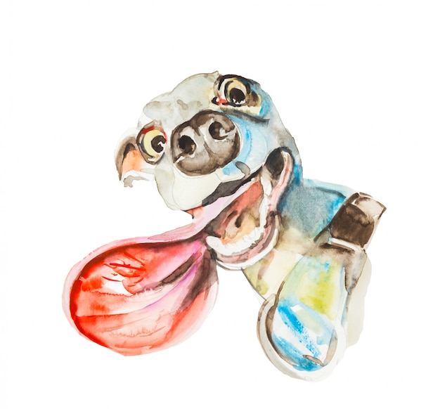 Ridiculous puppy, Watercolor hand drawn illustration isolated