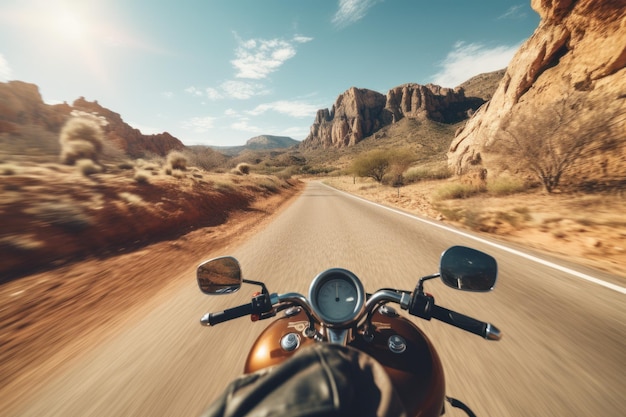 Riding motorcycle scenic road Summer view Generate Ai