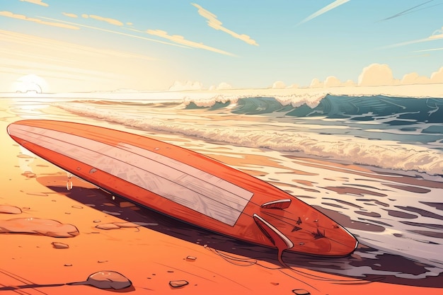 Riding the Waves Surfboard with Beach Illustration for International Surfing Day Generative AI