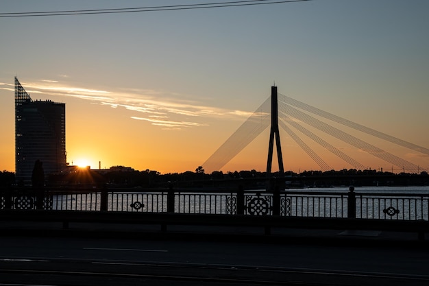 Riga Latvia Vanšu Bridge at sunset