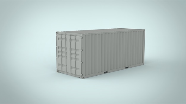 Right isometric view of white cargo iso container with closed door