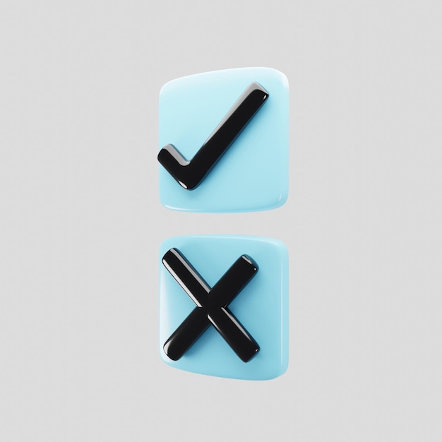 Right and wrong icon Acceptance and rejection concept Rectangle button icon on 3d rendering 3d illustration