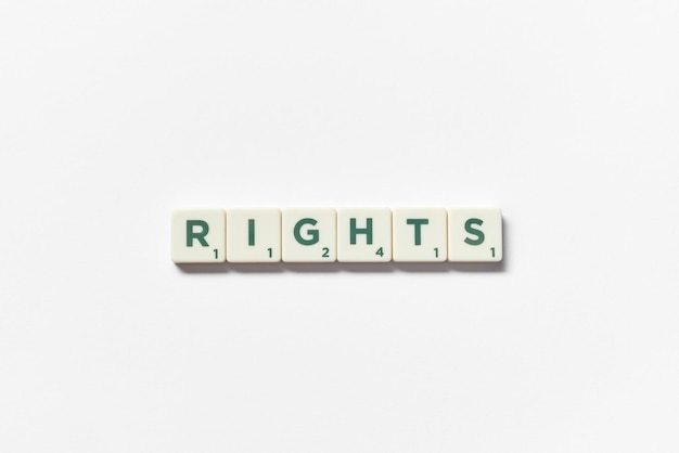 Rights formed of scrabble blocks on white background