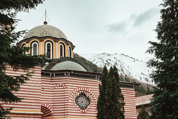 Rilas monastery dome with mountainous background