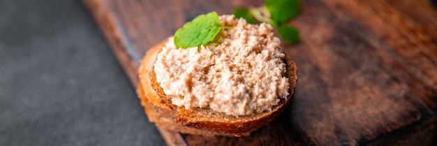 rillettes fish salmon sandwich smorrebrod seafood aperitif food meal food snack on the table