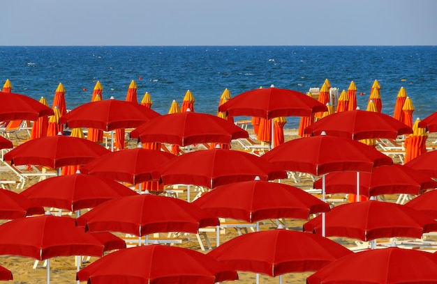 Rimini Red umbrellas on the beach