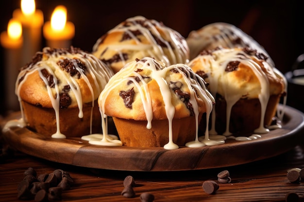 Ring doughnuts covered in icing and sprinkes and chocolate ai generated