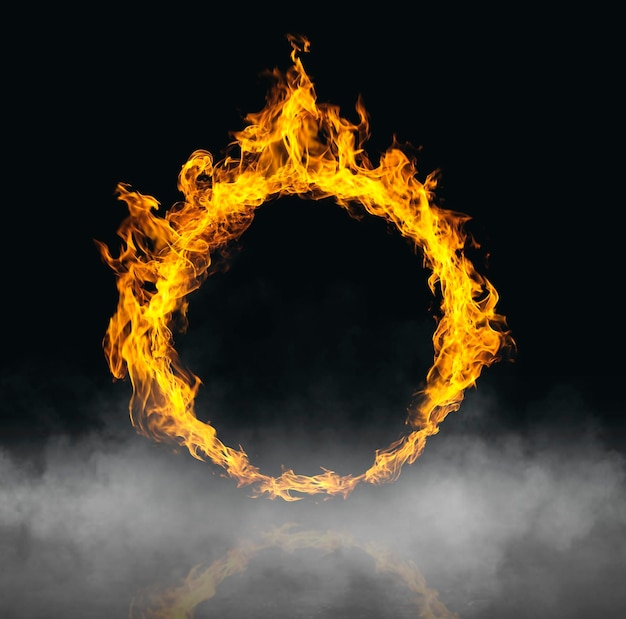 Ring of fire in black smoke background