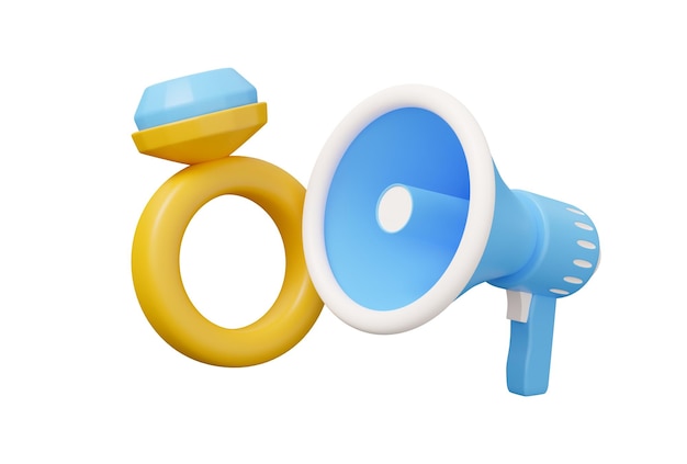 Ring megaphone speaker 3d render illustration in minimal cartoon style isolated on white background