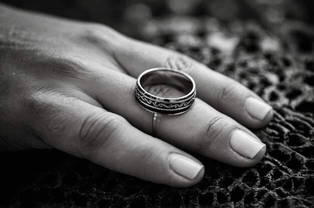 Photo a ring that says  ring  sits on a hand