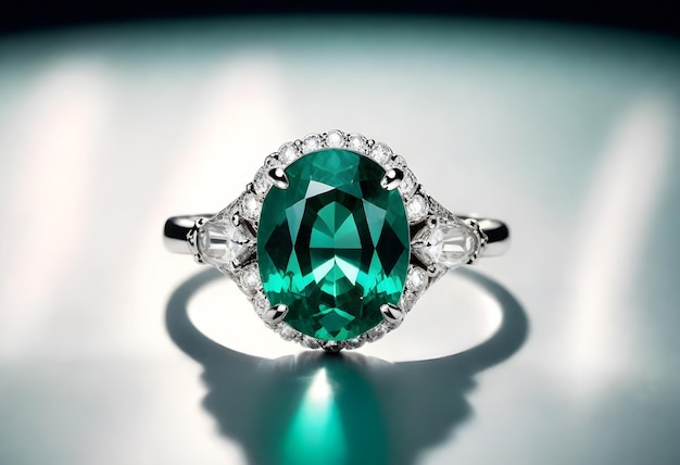 Photo a ring with a green diamond and a diamond