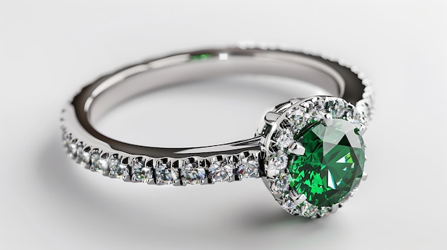 a ring with a green diamond and emerald green diamond