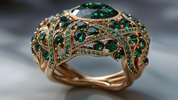 a ring with a green diamond and gold ring