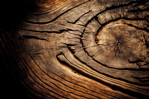 Rings and cracks on trunk of old plank wood