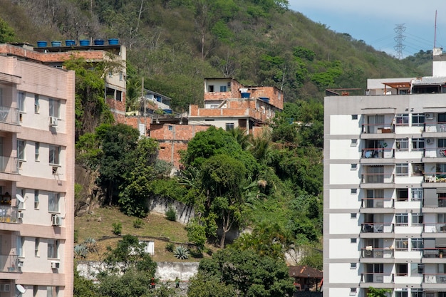 Rio, Brazil - september 24, 2021: urban area with slums, simple buildings usually built on the hillsides of the city