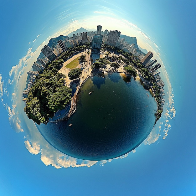 Photo rio de janeiro in the shape of a little planet made by a fish eye lens