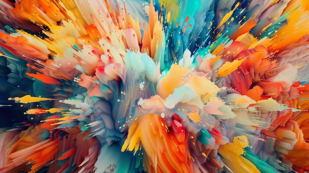 A riot of color and shape explodes across the canvas creating a vibrant abstract pattern that dazzles