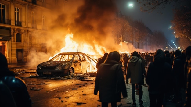 Photo riots protesters burn cars illustration ai generativexa