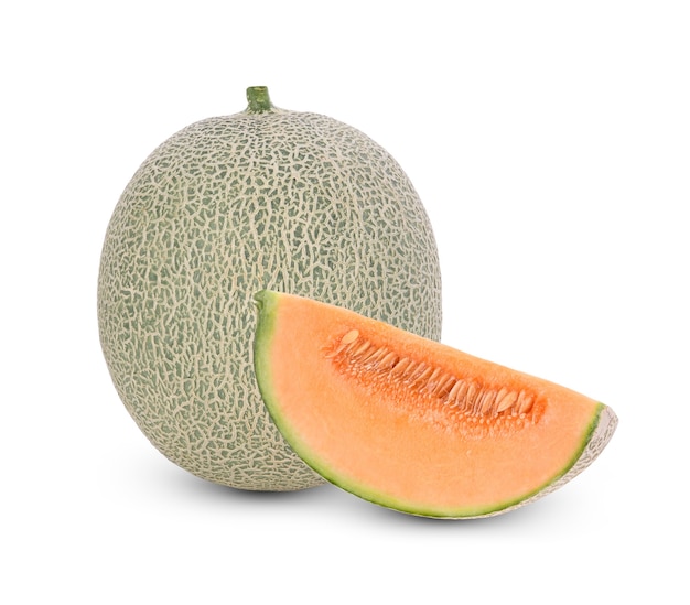 Rip cantaloupe isolated on white background