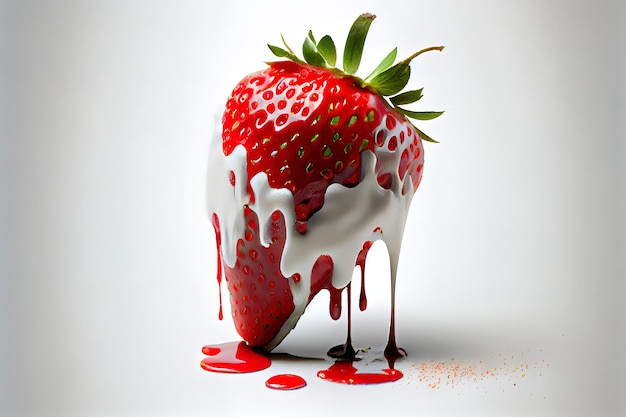 Rip strawberry on white