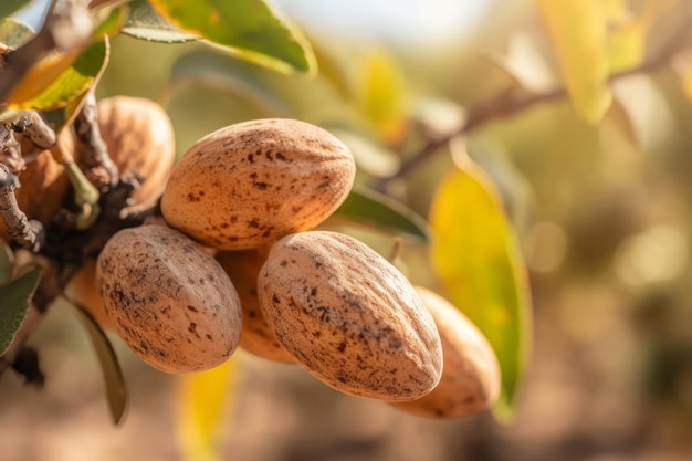 Ripe almond nuts closeup Generate ai