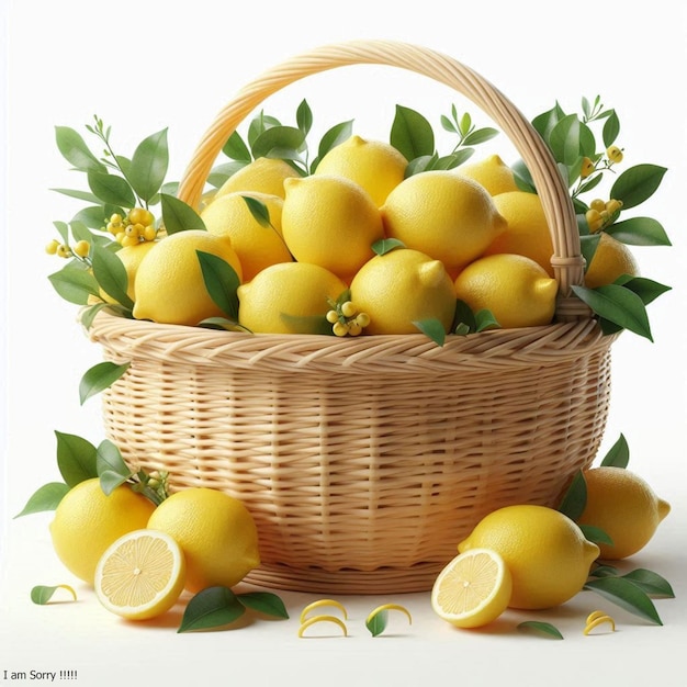 Ripe appetizing lemon fruits in an overflowing basket