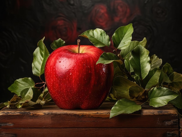 Ripe Apple on Wooden Table A Wholesome FarmtoTable Treat in Natural Setting