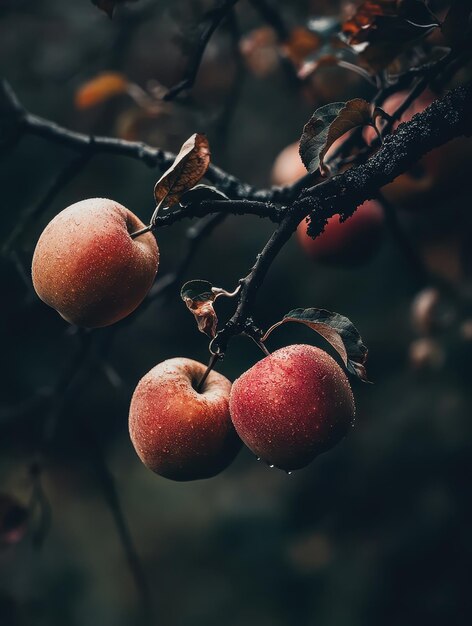 Photo ripe apples hanging low on tree branches