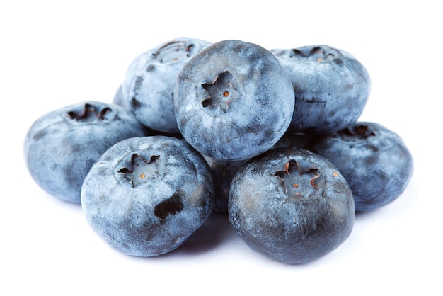 Ripe blueberries isolated on white background