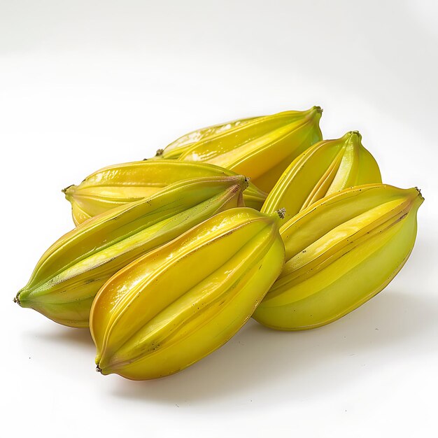 Ripe Carambolas in a Row on White Background