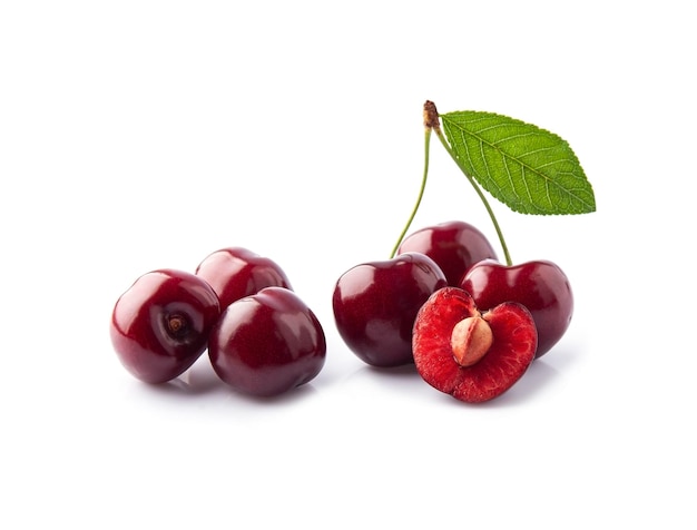 Ripe cherry with leaves