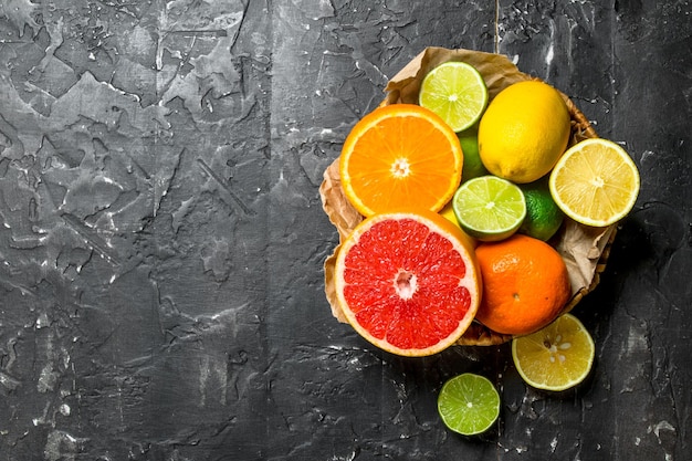 Ripe citrus in the basket