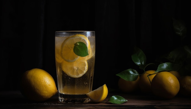 Ripe citrus fruit slice on rustic wooden table generated by artificial intelligence