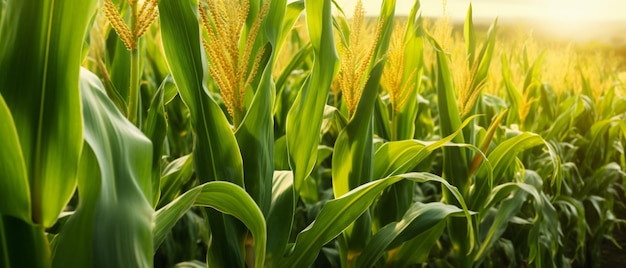 Ripe corn cob Fresh maize with green leaves in the