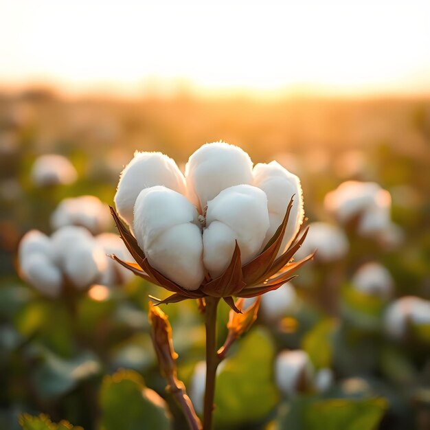 Photo ripe cotton boll glowing in soft sunlight