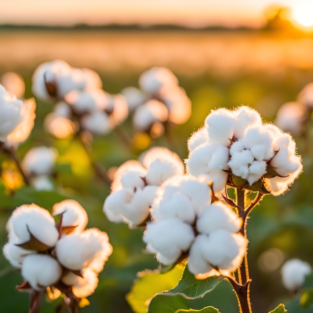 Ripe Cotton Bolls Glisten in Soft Sunlight Glow