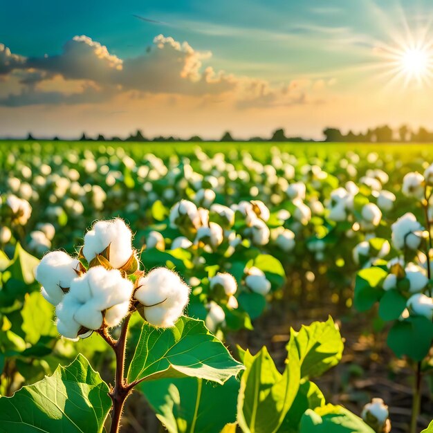 Photo ripe cotton bolls in sunny field with soft background