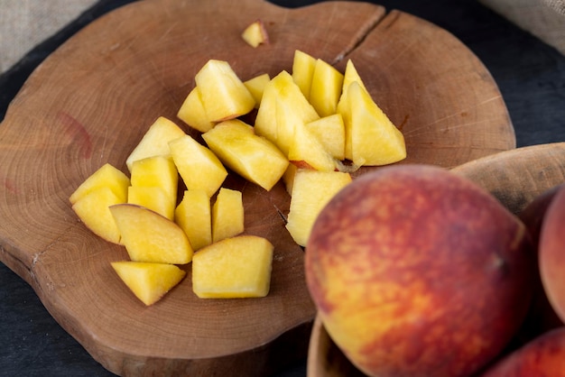 ripe delicious and fresh peaches of a red hue fresh peaches ready for cooking on the table