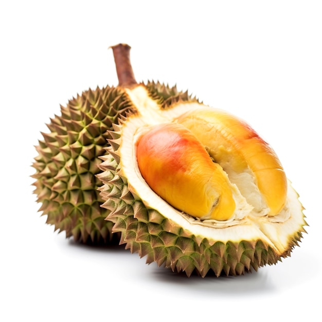 A ripe durian with a white background