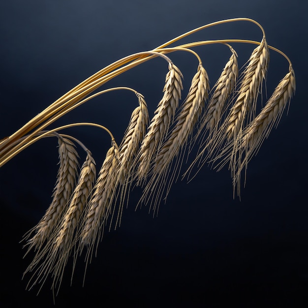 Ripe ears of wheat closeup on a dark background bread industry vegetarian food