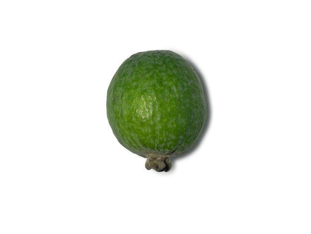 Photo ripe feijoa on a white background green fruit isolate this fruit should be eaten with a spoon juicy ingredient for juice