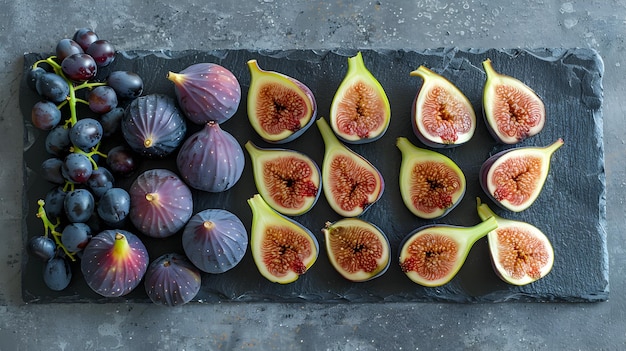 Photo ripe figs artfully arranged on slate platters showcasing nature s bounty